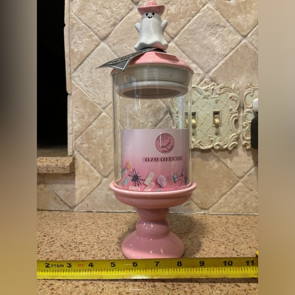 Cobwebs & Cauldrons Ghost with Cowboy Hat Glass Candy Jar - Picture 7 of 8